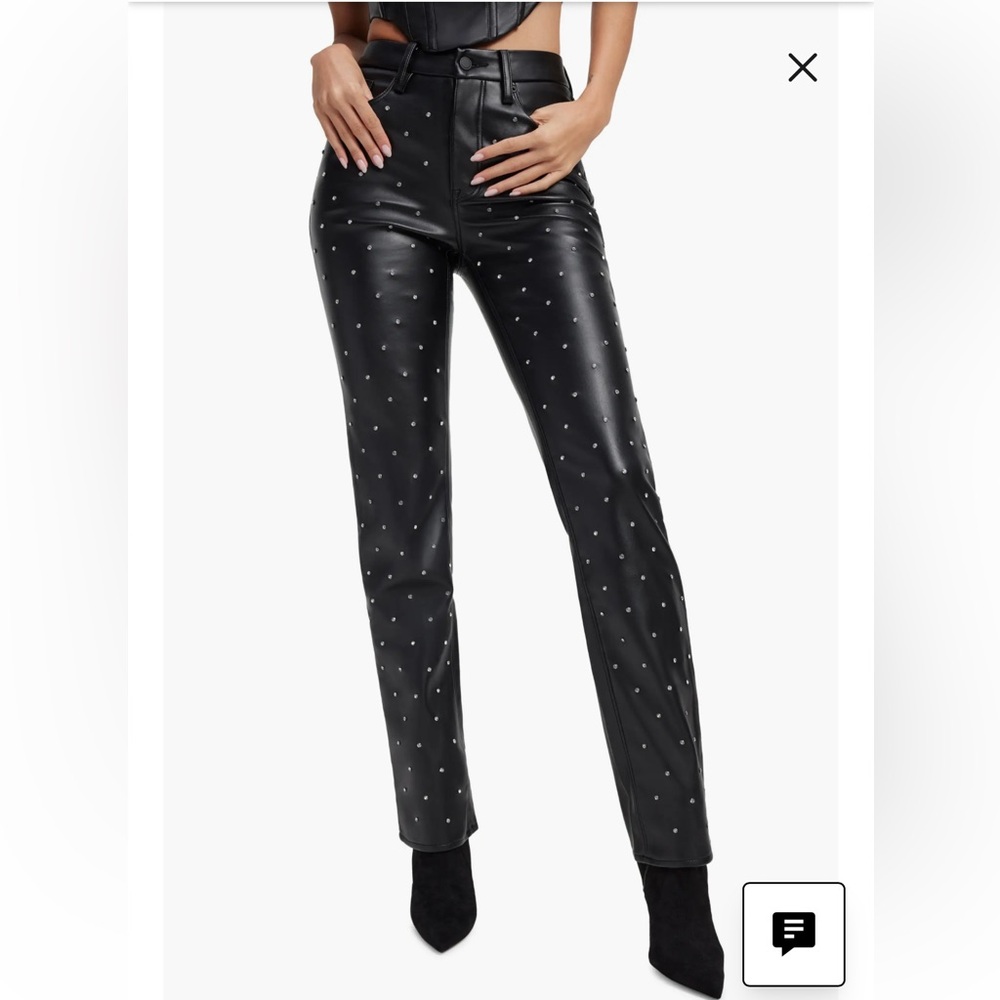 Good American Good Icon Crystal Embellished Faux Leather Straight Leg Pants